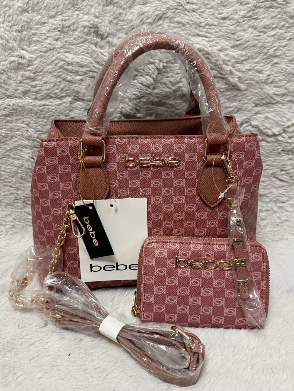 bebe Pink/Dark Blush Signature Tote and Wallet Set